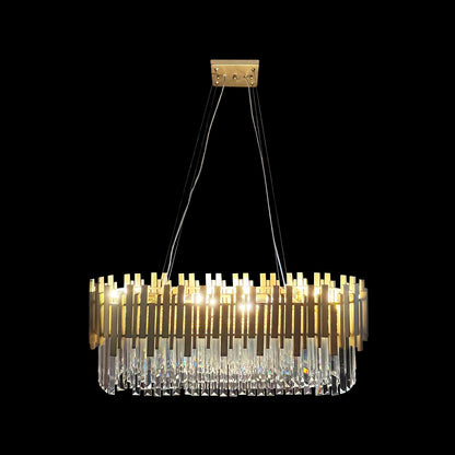 Lustre Pendente Oval Dourado de Cristal Mesa de Jantar Lux