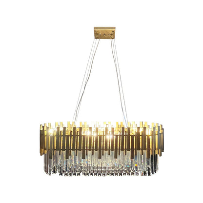 Lustre Pendente Oval Dourado de Cristal Mesa de Jantar Lux